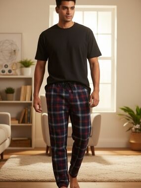 Nevada Men’s Plaid Fleece Pajama Sleep Pants – Navy/Red – Size XL (EUC)